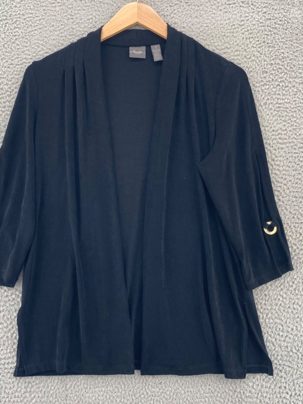 Chicos Jacket Womens 1 US Medium Black Travelers Classic Detailed Sleeve Stretch